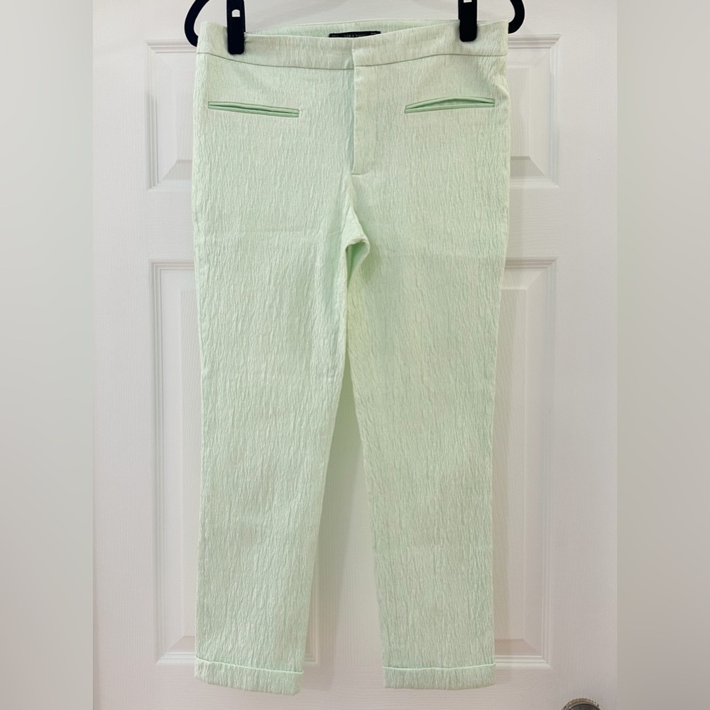 Zara Cropped Flat Front Crepe Pants Pastel Green Textured sz Large - Picture 2 of 6